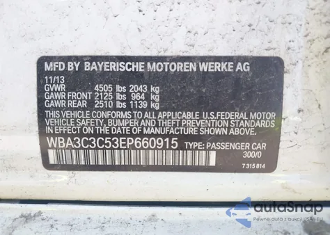 2014 BMW 320I xDrive из США, поврежденный, VIN WBA3C3C53EP660915